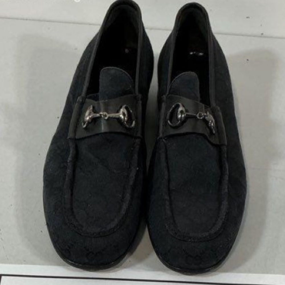 Gucci GG Black Canvas Men’s Horsebit Loafers Size 45E